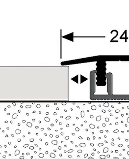 Prechodový profil 24 mm pre krytiny do 7,5 mm (narážacie / skrutkovacie) | nivelácia 4 - 12 mm Stříbro F4