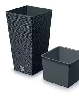 Kinekus Kvetináč plastový, 240x240mm, FURU SQUARE, antracit, výška 450mm, s vložkou