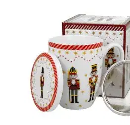 Porcelánový hrnček so sitkom a krytom Vianočný luskáčik 360 ml