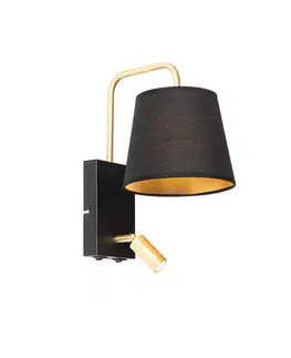 Moderná nástenná lampa čierna a zlatá s lampou na čítanie - Renier