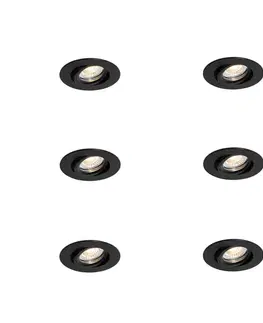 Sada 6 zapustených bodových svetiel čierna, naklápateľná 6,5 cm vrátane LED IP54 Ultra Slim - Pupil