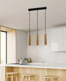 Čierna/drevená závesná lampa 3x25W Tubo
