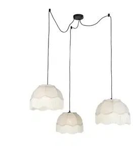 Závesná lampa čierna s béžovým tienidlom a bielym interiérom 31,5 cm 3-svetlá - Cava