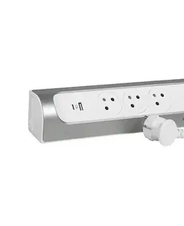 Legrand 049406 - 3-zásuvkový predlžovací kábel Typ E + USB-A + USB-C 1 m strieborný/biely 049406