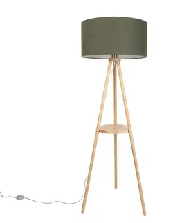 Drevená stojacia lampa s trojnožkou so zeleným tienidlom 50 cm - Lou
