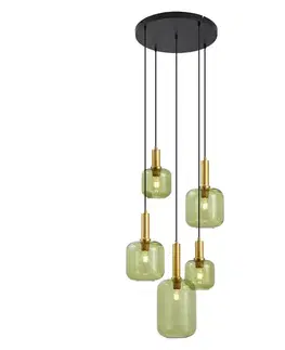 Hotelová elegantná závesná lampa čierna a zlatá so zeleným sklom 5-svetiel - Zuzanna