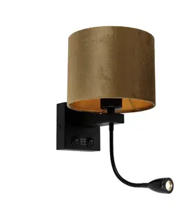 Nástenná lampa čierna s bronzovo zamatovým tienidlom 18 cm - Brescia