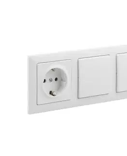 Legrand - Dvojitý jednopólový vypínač č. 1 a domová zásuvka SCHUKO s rámom SUNO 250V biela LR0078+LR0117+LR0086+LR0086