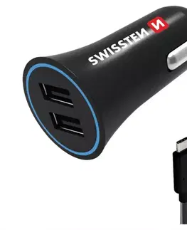 Nabíjačka USB 12/24V Swissten 2,4AMP 2xUSB + kábel USB-C