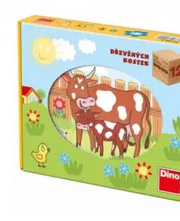 Drevené kocky Domáce zvieratká 12 Dino