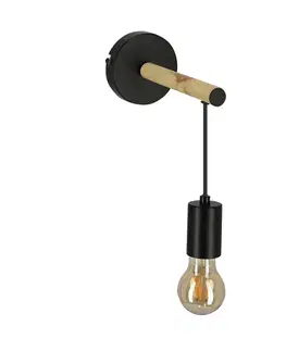 Jednoduchá nástenná lampa čierna + drevo Izzy