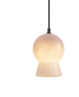 Retro závesné svietidlo čierne s béžovým sklom pre 1-fázový koľajnicový systém - Iconic Bell