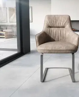 DELIFE Jedálenská stolička Zelia-Flex s opierkami mikrovlákno taupe vintage jedálenská stolička plochá nerezová oceľ vrecková pružina