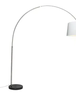 Oceľová oblúková lampa s bielym textilným tienidlom 45 cm - XXL