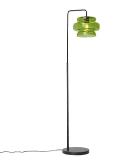 Retro stojaca lampa čierna so zeleným sklom - Denise