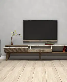 TV stolík Milan - Walnut, White Marble