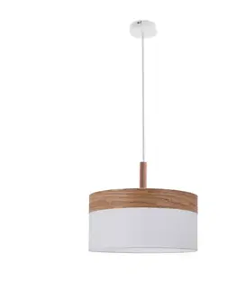Závesná lampa Orto biela + drevená 1x60W E27 tienidlo hnedá + biela