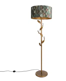 Zlatá stojaca lampa s tienidlom s dizajnom listov a zlatým interiérom 50 cm - Linden