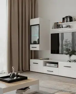 LASKALA obývacia stena s LED, biela/biely lesk