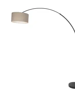 Moderná oblúková lampa čierna s mramorovým podstavcom a béžovým buklé tienidlom 50 cm - XXL