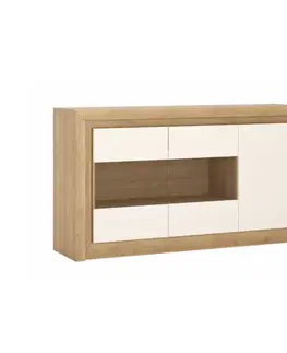 KONDELA Leonardo LYOK 2 vitrína s osvetlením dub riviera / biela