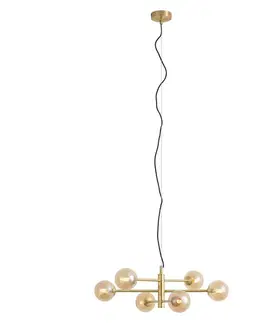 Art Deco hanglamp messing met amber glas 6-lichts - Ryan