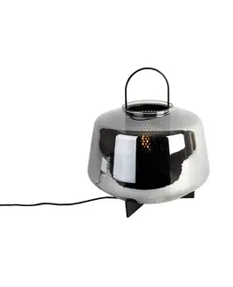 Art Deco stolná lampa čierna s dymovým sklom 30 cm - Kevin