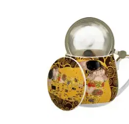 Porcelánový sudový hrnček so sitkom a krytom Gustav Klimt - The Kiss Brown 430 ml