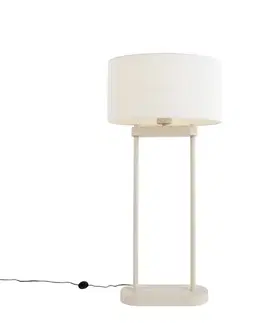 Stojacia lampa béžová s oválnym bielym ľanovým tienidlom 35 cm - Thijmen