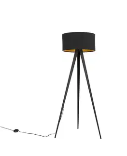 Stojaca lampa čierna s čiernym tienidlom a zlatým vnútrom - Ilse