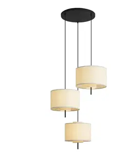 Japandi závesná lampa čierna s bielym ľanovým tienidlom 3-svetelná - Rieu