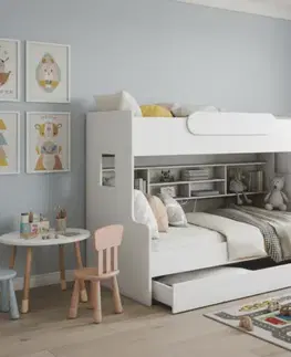 ArtBed Detská poschodová posteľ SEGAN s roštom a úložným priestorom | biela 120 x 200 cm