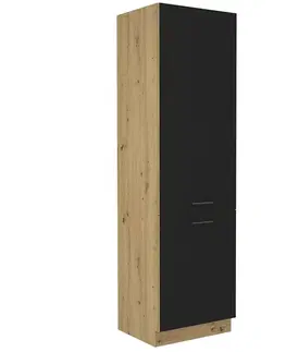 KONDELA Monro 60 DK-210 2F kuchynská skrinka na vstavanú chladničku čierna / dub artisan