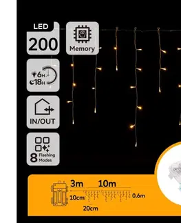  B.V.  - LED Vonkajšia vianočná reťaz 200xLED/8 funkcií 13x0,6m IP44 teplá biela B10303K3X