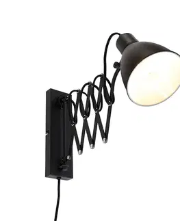 Priemyselná nástenná lampa čierna s nastaviteľným ramenom - Merle