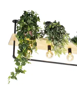 Priemyselné stropné svietidlo čierne s drevom 3-svetlo - Shelf