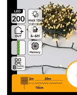  B.V.  - LED solárny vianočný reťazec 200xLED/8 funkcií 22m IP65 teplá biela 800mAh B10201ACSB