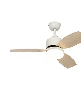 Vonkajší stropný ventilátor biely s dreveným vzhľadom 91,3 cm vrátane stmievateľnej LED s diaľkovým ovládaním IP44 - Toledo