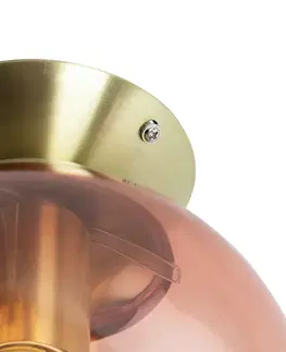 Stropné svietidlo v štýle art deco mosadzné s ružovým sklom - Pallon