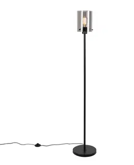 Dizajnová stojaca lampa čierna s dymovým sklom - Dome