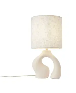 Japandi stolná lampa béžová s ľanovým tienidlom - Dahlia