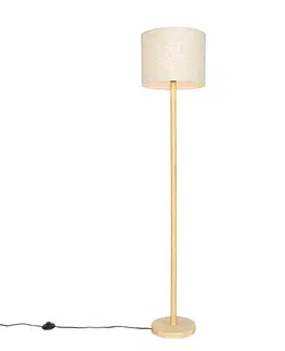 Rustikálna stojaca lampa drevená s ľanovým tienidlom béžová 32 cm - Mels