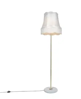 Retro stojaca lampa mosadz s tienidlom Granny krémová 45 cm - Kaso