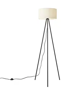 Moderná stojacia lampa s trojnožkou biela so zamatovým tienidlom - Luz