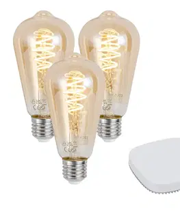 Sada 3 inteligentných stmievateľných LED žiaroviek E27 ST64 4,9 W 320 lm 2500 K vrátane Zigbee Smart Hub