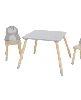 KONDELA Saver Typ 2 1+2 detský set biela / sivá / detský motív tučniak
