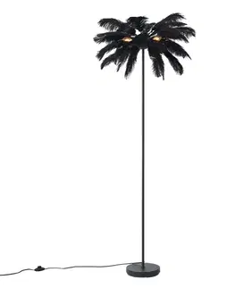 Stojacia lampa Art Deco čierna s čiernym perím - Peahen