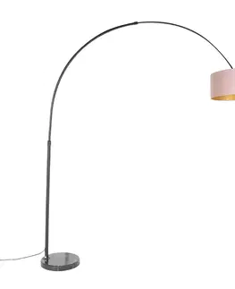 Oblúková lampa čierna zamatový tienidlo ružový so zlatom 50 cm - XXL