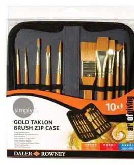 D&R Simply sada štetcov na akryl Gold Taklon v peračníku krátka rúčka 10 ks