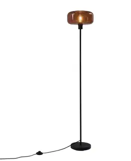 Retro stojacia lampa čierna s bronzovým sklom - Bizle